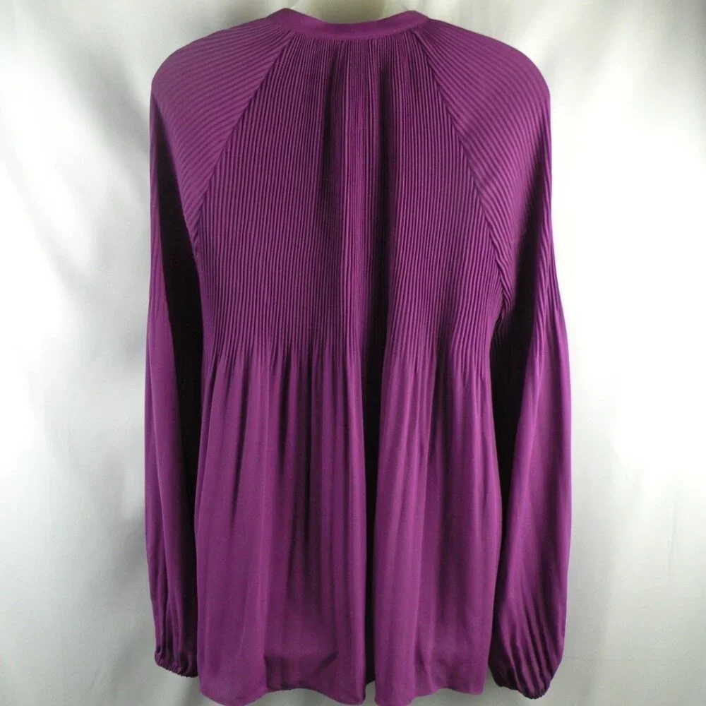 NWT LAUREN RALPH LAUREN Pleated Georgette Violet Blouse XL - Picture 4 of 6